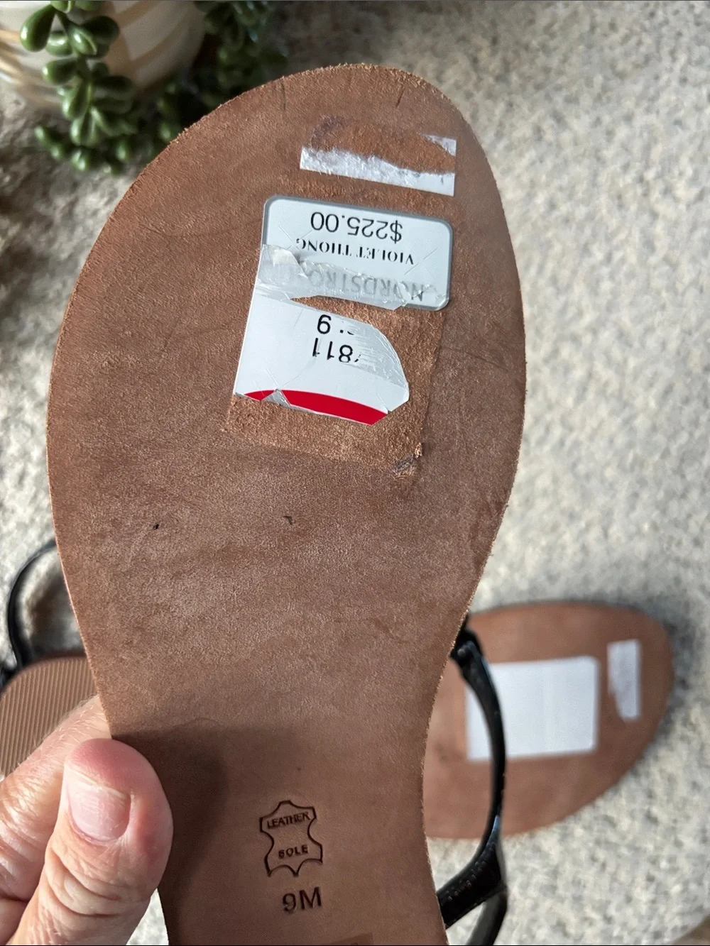 Tory Burch Black Patent Miller Thong Sandals with Brown Leather Footbed